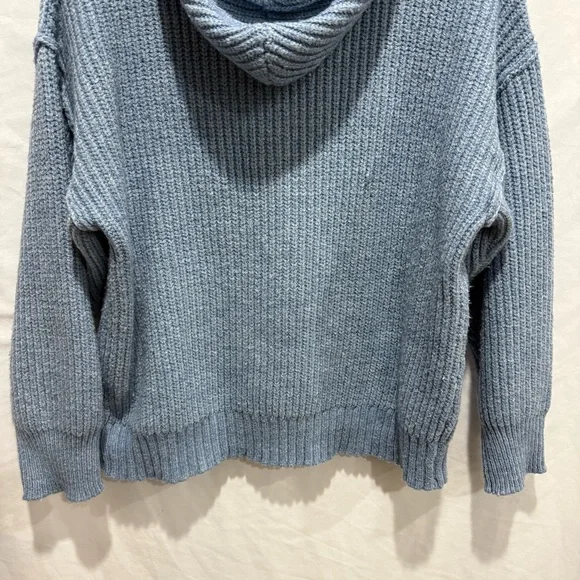 American Eagle Blue Knit Hoodie Sweater Small Cozy Pullover Layering Oversized - Picture 13 of 14